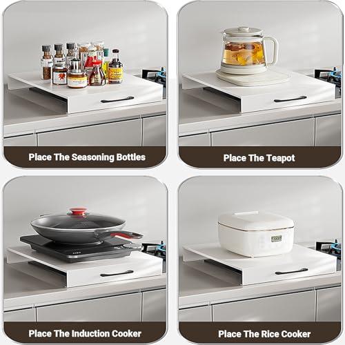 Noodle Board Stove Cover with Handles, Gas Stove Cover Board Carbon Steel Stove Top Covers for Gas and Electric Stove Range Expanding Kitchen Space (White, 15.7Lx19.7Wx2.7H)
