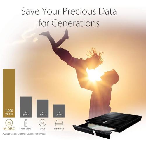 ASUS LITE Portable USB 2.0 Slim 8X DVD/Burner  /- Rewriter External Drive, Compatible with Both Mac & Windows, Black (SDRW-08D2S-U/BLK/G/AS)