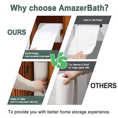 AmazerBath Bamboo Toilet Paper Holder with Storage, Bathroom Toilet Paper Storage Cabinet, Small Bathroom Storage Cabinet for Small Spaces, Slim Bathroom Storage Cabinet, 33x7.3x6.5 Inches, Brown