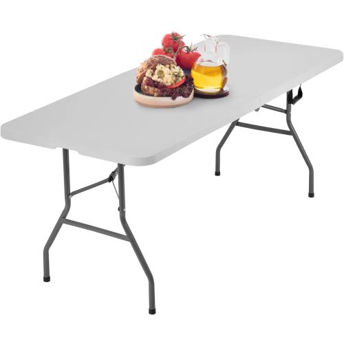 6FT Picnic Table Folding Table Camping Table Plastic Table Fold Up Table Lock for Party Event,White