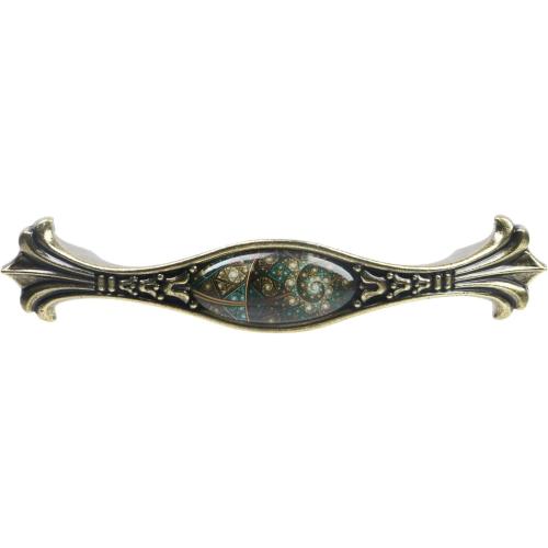 Wealrit 2 Pcs European Antique Drawer Pulls Bronze Arch Cabinet Pulls with Stained Glass Pattern Vintage Metal Dresser Handles Decorative Furniture Pulls 96mm Hole Center