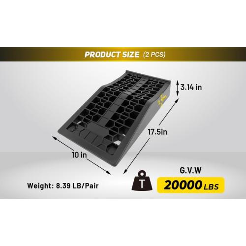 Car Ramps for Jack Support and Lift Vehicle Maintenance, Lightweight Low Profile Car Ramps for Garage, Heavy Duty Tire Ramps for Low Chassis Cars, 17.5''x10''x3.14'' (2PCS)
