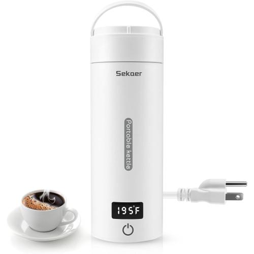 Sekaer Portable Electric Tea Kettle Travel Small Mini Coffee Kettle, with 4 Variable Presets, Personal Hot Water Boiler 304 Stainless Steel with Auto Shut-Off & Boil Dry Protection, SY-618A