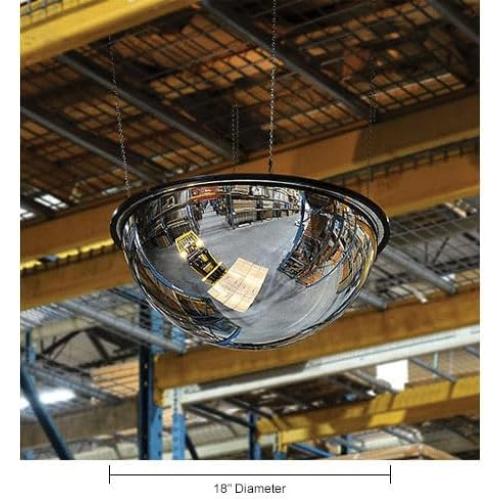Global Industrial Full Dome Impact-Resistant Acrylic Mirror, Indoor, 18 Diameter, 360-Degree Viewing Angle, Lightweight Ceiling Mount Safety & Security Mirror