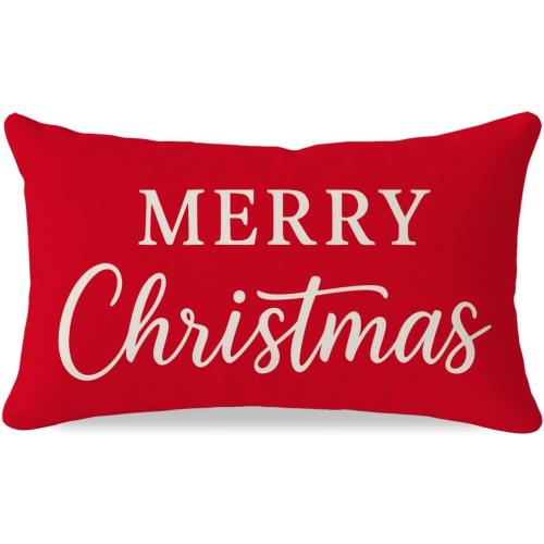 PANDICORN Merry Christmas Throw Pillow Cover 12x20, Red Lumbar Decorative Cushion Case for Couch Sofa Holiday Decor, Classic Christmas Pillow Covers Decoration for Home