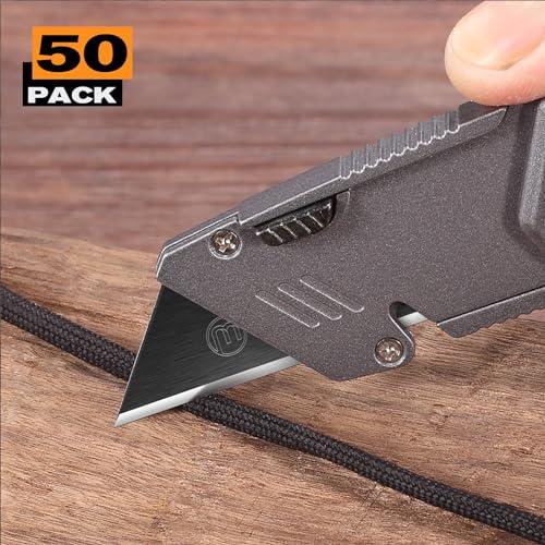M MEEPO Utility Knife Blades, Never Rust, Blackened SK-5 Steel, 50-Pack | High strength blackened Blades, 5X sharper and durable，Storaged in hard plastic case, Standard size