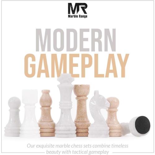 Marble Chess Set for Adults 15 Handmade Verona & White Board Game with 32 Chess Pieces, 2 Extra Queens & Storage Box, Luxury Travel Game – Elegant Home Décor