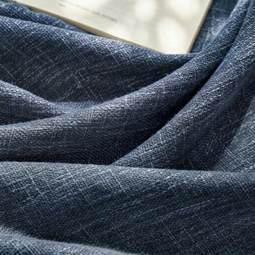 jinchan Burlap Linen Textured Curtains 90 Inches Long Blue Curtains for Living Room Light Filtering Farmhouse Curtain Panels Semi Sheer Country Rustic Window Drapes for Bedroom Rod Pocket 2 Panels