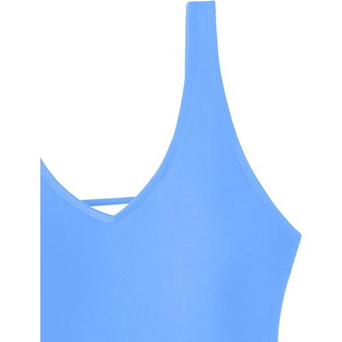 Size XL Blue Sexy Backless Cheeky High Cut Leg Thong V Neck One Piece Swimsuit