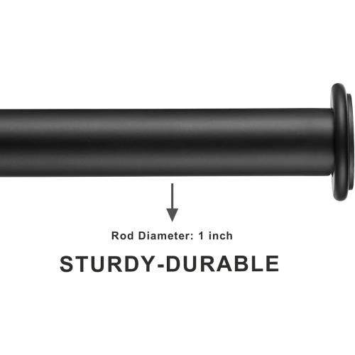 YunNephele Ceiling Curtain Rod 56-108 inch Matte Black,Adjustable Metal Single Window Curtain Rods Set,1 inch diameter Hanging /Wall Mount Drapery Rod