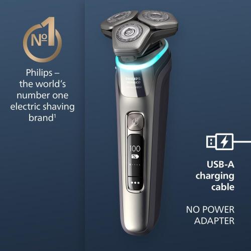 Black & Grey Philips Norelco Shaver Series 9000, Wet and Dry Electric Shaver, with Lift & Cut Shaving System and SenseIQ Technology, Pop-up Trimmer, Cleaning Pod, Charging Stand and Travel Case, Model S9987/85