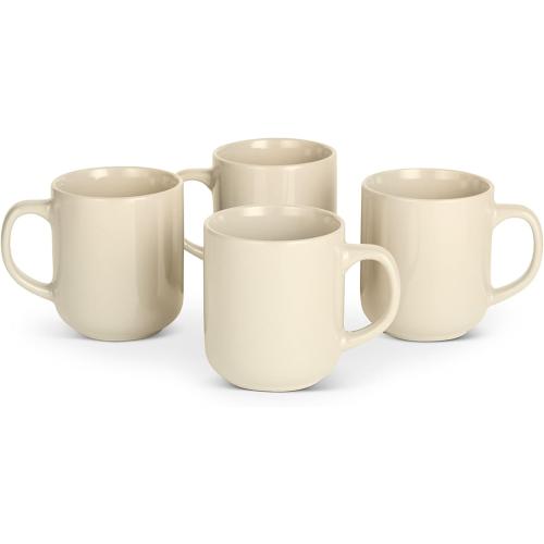 Amazon Basics Glazed Stoneware Coffee Mugs, Ceramic 4-Piece Set, 16 oz, Microwave and Dishwasher-Safe, Ivory