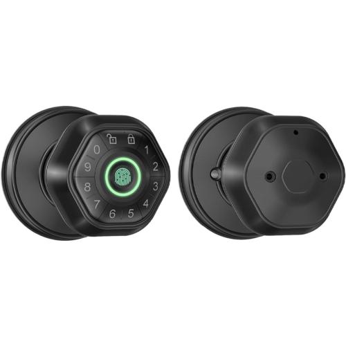 Smart Lock with Handle, Smart Fingerprint Door Lock Electronic Lock Round Knob with Password/Key/APP Unlock,for Bedroom/Front Door/Apartment(Black)