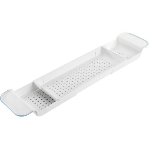 Madesmart Expandable Bath Tray for Bathtubs, Plastic Shower and Bath Shelf Caddy, White, Multifunctional Bathtub Bathroom Organizer