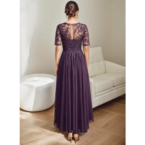 Size M.  Tea Length Mother of The Bride Dresses for Wedding Sequin Lace Formal Evening Dress with Pockets JH016