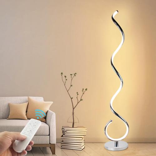 Modern Floor Lamps for Living Room, 40W Dimmable LED Spiral Floor Lamp with Remote, Adjustable Colors & Brightness Standing Lamp Reading Lamp Corner Floor Lamp for Bedroom, Office - Silver