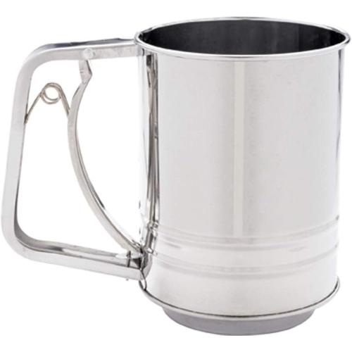 Restaurantware Pastry Tek 2.5 Cup Flour Sifter 1 Corrosion-Tolerant Baking Sifter - Squeeze Handle Triple Mesh Screen Stainless Steel Flour Sieve For Sugar Flour Or Coffee Powder