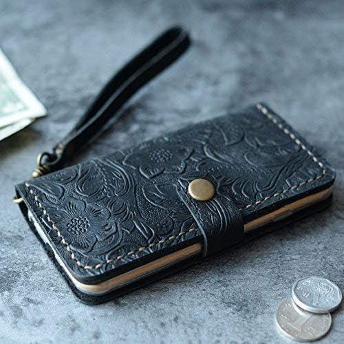 Leather case Compatible with iPhone 16/16 Pro Max / 16 Plus / 15/15 Pro Max / 14 Pro / 13 Mini / 12 / SE With Wristlet Strap, Wallet Case - 408H - Black