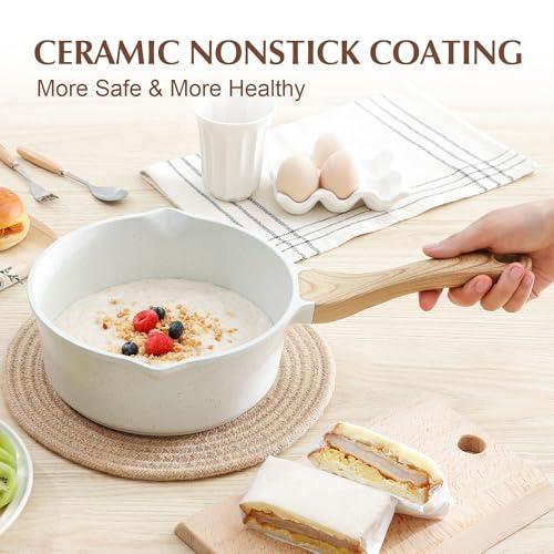SENSARTE 3 Quart Ceramic Nonstick Saucepan with Double Pouring Spout