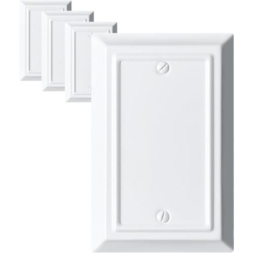 Metal Decorative Wall Plate, Electrical Outlet Covers, Light Switch Covers, Thick and Durable Mid Size 3.16'' x 4.92'' Switch Plate in Various Styles (Pure White, 1 Gang Blank 4 PK)