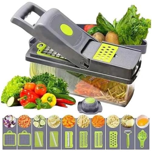 16 in 1 Vegetable Chopper, Vegetable Slicer W/Plastic Bags, Vegetable Chopper with Bowl, Vegetable Cutter, Tomatoes, Onions, Potatoes, Cucumbers, All Vegetables