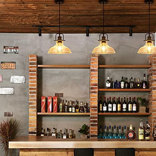Zlepmlla Glass Pendant Light，Black Pendant Light Fixtures with Seeded Glass Shade, Adjustable Height Hanging Lights for Hallway, Kitchen Island, Dinning Room（Bulb not Included）