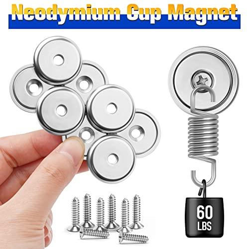 VNDUEEY Neodymium Cup Magnets, Strong Rare Earth Magnets 12 Pack 60LBS Round Base Disc Magnet Heavy Duty with Countersunk Hole and Stainless Screws for Kitchen Office Workplace Craft Holding Tools