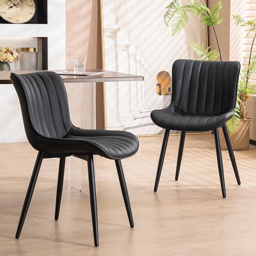 Set of 2 Color Black YOUNUOKE Black Dining Chairs Set of 2, Faux Leather Upholstered Kitchen & Dining Room Chairs with Back, Mid Century Modern Minimalist Accent Chair Armless for Guest Reception Waiting Living Room