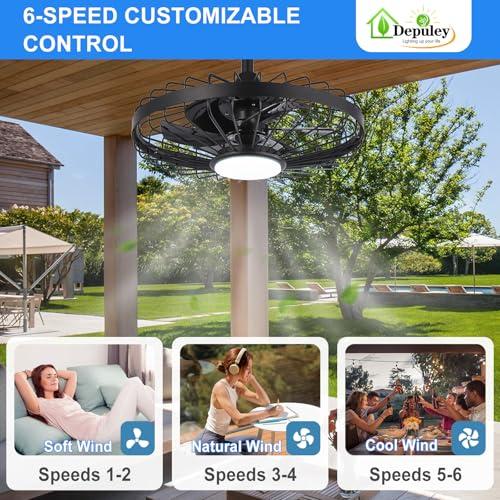 Depuley Outdoor Ceiling Fan with Light: 20 Inch Waterproof Gazebo Fans with Lights Outdoor Hanging - Plug in Remote App Control Caged Fans for Patios Pergola Porch Canopy - 6 Speed Black