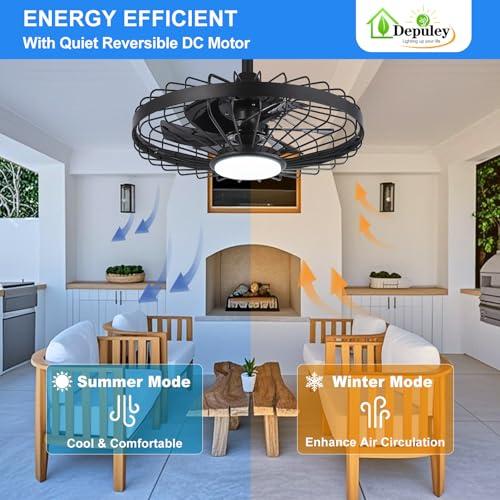 Depuley Outdoor Ceiling Fan with Light: 20 Inch Waterproof Gazebo Fans with Lights Outdoor Hanging - Plug in Remote App Control Caged Fans for Patios Pergola Porch Canopy - 6 Speed Black