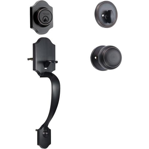 VEVOR Front Door Handle and Deadbolt Set, Front Door Lock Set with Interior Knob, Adjustable Hole Spacing Single Cylinder Handleset, for Right and Left Handed Entrance, Brushed Oil Rubbed Bronze