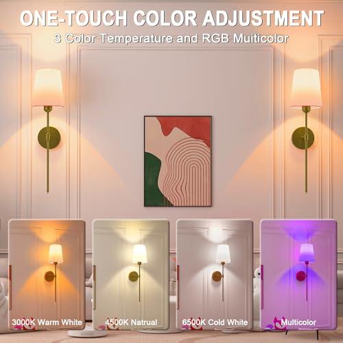 Gold 2 Pack Battery Operated Wall Sconce Set of 2 - Rechargeable Wireless Wall Lights with Remote, 6000mAh Dimmable Bulbs with 15 Colors, Wall Decor for Living Room, Bedroom, and Hallway (Gold)