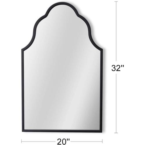 Chende Black Bathroom Mirror for Over Sink, 32X20 Arched Mirrors with Scalloped Wooden Frame, Elegant Decorative Mirror for Living Room, Dining Room, Entryway
