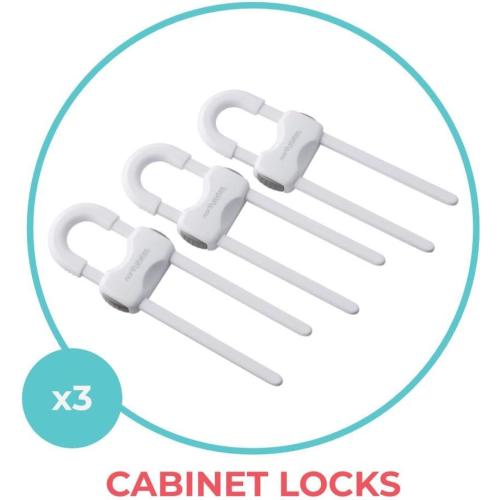 Toddleroo by North States - Sliding Cabinet Locks for Baby Proofing: Child Proof Cabinet Locks - 3 Pack - White