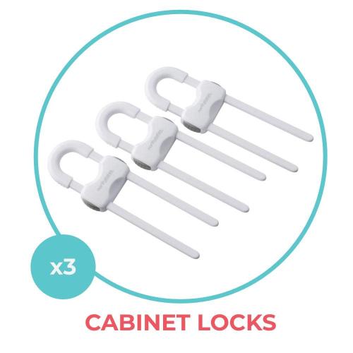 Toddleroo by North States Sliding Cabinet Locks | Keep Side by Side cabinets Safely and securely Closed | Works on Cabinet Handles up to 4.5 Apart | Baby proofing with Confidence (2-Pack, White)