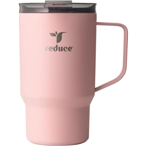 REDUCE 18 oz Hot1 Stainless Steel Insulated Mug with Temperature Adjusting Lid - Dual-Wall Vacuum, Cupholder Friendly - Keeps Drinks Hot for 6 Hours - Ideal for Coffee, Tea & Other - Pink Salt