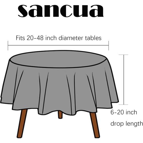 sancua White Round Tablecloth 60 Inch Diameter for 20-48 Inch Tables