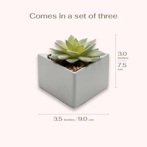 VIVERIE Small Fake Succulents in Pots, Mini Succulents Plants Artificial-3Pc, Green Artificial Faux Succulents for Home Decor Indoor/Room/Office Desk-Triangular Pot
