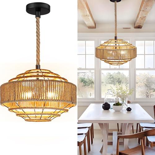 3-Lights Large Hanging Lamps 16.1''Boho Rattan Pendant Light Ceiling Hanging Pendant Lighting Fixture for Kitchen Island, Bedroom Living Room