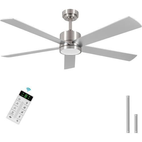Silver 52 Modern Ceiling Fan with Lights, Remote, 6-Speed DC Motor, Reversible Blades, Matte Finish, Indoor/Outdoor Use