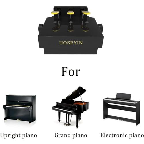 Wood Adjustable Lifting Piano Pedal Extender Bench for Kids, Height Adjustable Piano Foot Pedal,Design with 3 Pedal（Bright Black）