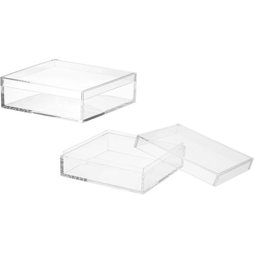 Acrylic Box with Lid, 4.33 x 4.33 x 1.57 in Acrylic Display Case Plastic Square Cube Container Storage Holder Stackable Bins for Cosmetic Collectible Candy Jewelry(2 Pack, Clear)
