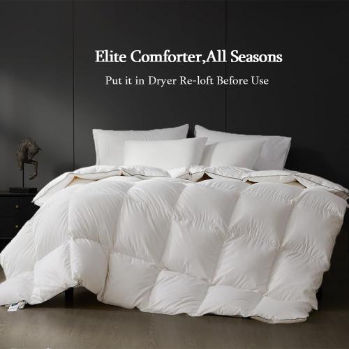 Noiseless Queen Size Down Comforter,Medium Weight All-Season Duvet Insert with 8 Loops,Luxury Bedding Comforter, White,90x90