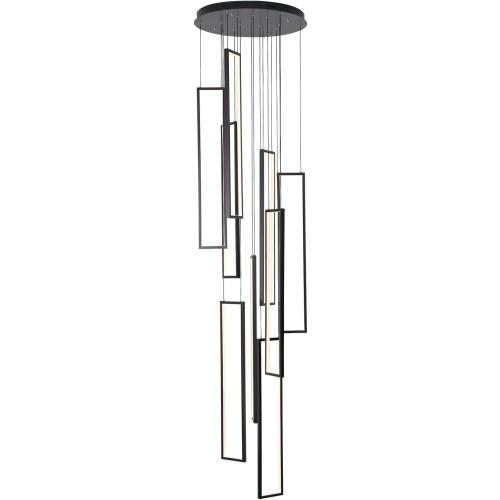 9 Lights Modern High Ceiling Chandelier, Large Long Pendant Light for Stairs, Entryway, Black Long Cluster Chandelier Light. (NO TEST)