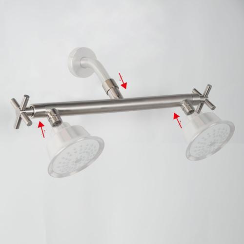 Shower Head Manifold with Double Outlet and Shut Off Valves for Dual Sprayer Showering System,Can Connect Two Showerheads,Brushed Nickel,STN02-L