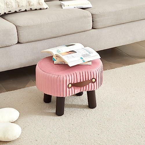 Foot Stools Small, Ottomon with Handle, Velvet Footrest Ottoman