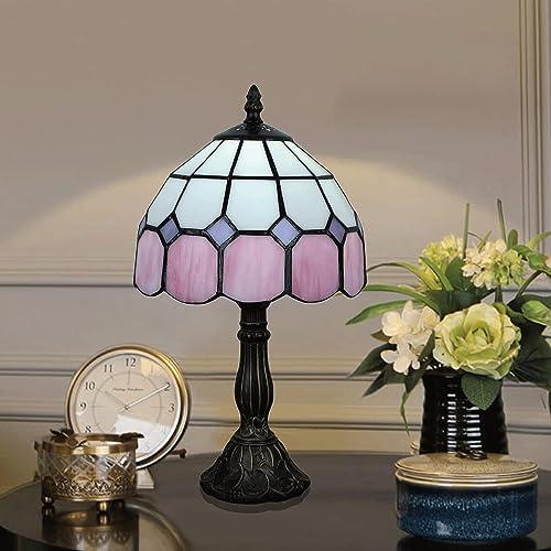 8 Tiffany Style Table Lamp, Vintage Handmade Stained Glass Shade Lighting, Bedroom Bedside Light, Study Desk Lamp, Office Accent Lamp