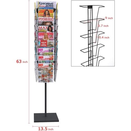 Rotating Brochure Display Stand,Detachable Magazine Rack with 36 Pockets,63inch Floor Standing Literature Display Stand