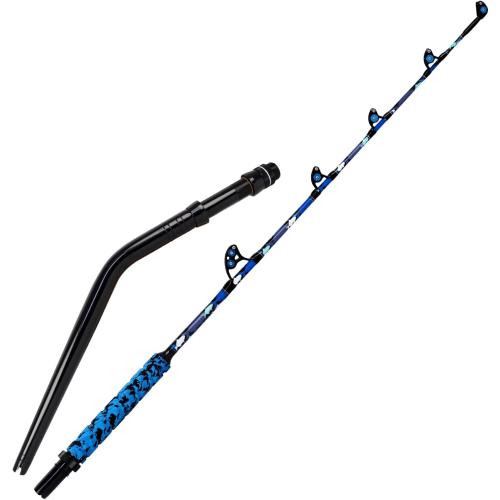 Fiblink Saltwater Fishing Rod 1Piece/2Piece Offshore Trolling Rod Big Game Deep Sea Rod Conventional Boat Blue Camouflage Fishing Pole(5'6/6'/7')