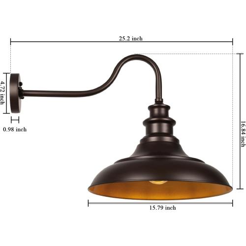 Exterior Farmhouse Gooseneck Barn Light, 16 Inch Vintage Outside Garage Light Fixtures, 1 PACK Anti-Rust Waterproof Outdoor Light for Patio Frontdoor Entryway Doorway